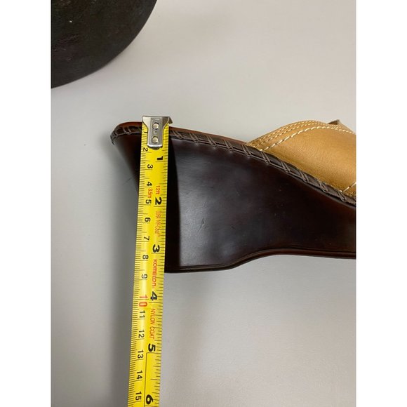 Naturalizer Wedge Leather sandals Womens size 9 Brown Slip On slide Career - Picture 11 of 12